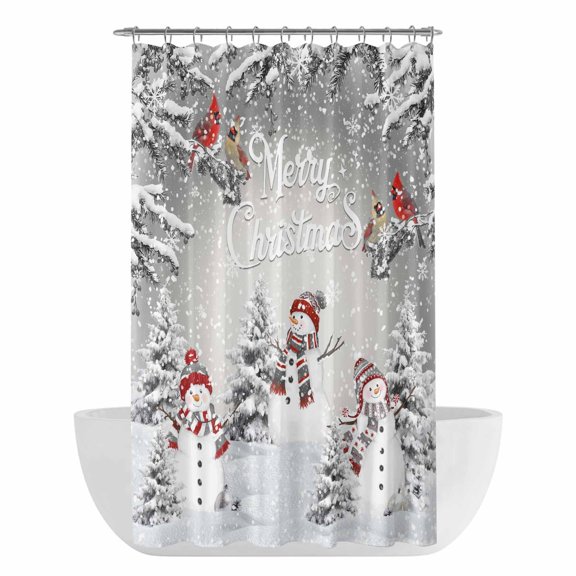 Xipuska Grey Snowman Christmas Shower Curtain - Water Repellent Fabric Shower Curtains Washable, Xmas Snowflake Birds Botanical Decorative Polyester Cloth Bathroom Curtains Modern Bath Decor 36"x72"