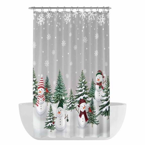Xipuska Grey Snowman Christmas Shower Curtain - Water Repellent Fabric Shower Curtains Washable, Xmas Tree Green Snowflake Decorative Polyester Cloth Bathroom Curtains Modern Bath Decor 36"x72"