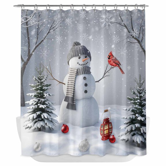 Xipuska Grey Snowman Christmas Shower Curtain - Water Repellent Fabric Shower Curtains Washable, Xmas Tree Snowflake Birds Decorative Polyester Cloth Bathroom Curtains Modern Bath Decor 66"x72"
