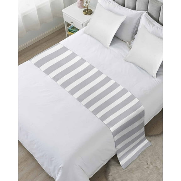 Xipuska Grey Stripe Bed Runners for Twin Size Bed, Decorative Bed Throws for Foot of Bed, Modern Simple Geometric White Striped Bed Runner Sofa Throw Bedding Scarf Protector Slipcover for Bedroom