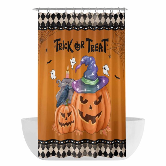 Xipuska Halloween Pumpkin Shower Curtain - Water Repellent Fabric Shower Curtains Washable, Spooky Pumpkin Ghost Spi-der Plaid Decorative Polyester Cloth Bathroom Curtains Modern Bath Decor 36"x72"