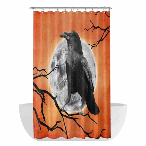Xipuska Halloween Shower Curtain - Water Repellent Fabric Shower Curtains Washable, Moon Crow Branches Retro Orange Fall Decorative Polyester Cloth Bathroom Curtains Modern Bath Decor 36"x72"