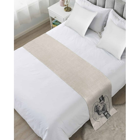 Xipuska Halloween Skull Bed Runners for Cal King Size Bed, Decorative Bed Throws for Foot of Bed, Horrible Skeleton Marriage Forever Love Bed Runner Sofa Throw Bedding Scarf Slipcover for Bedroom