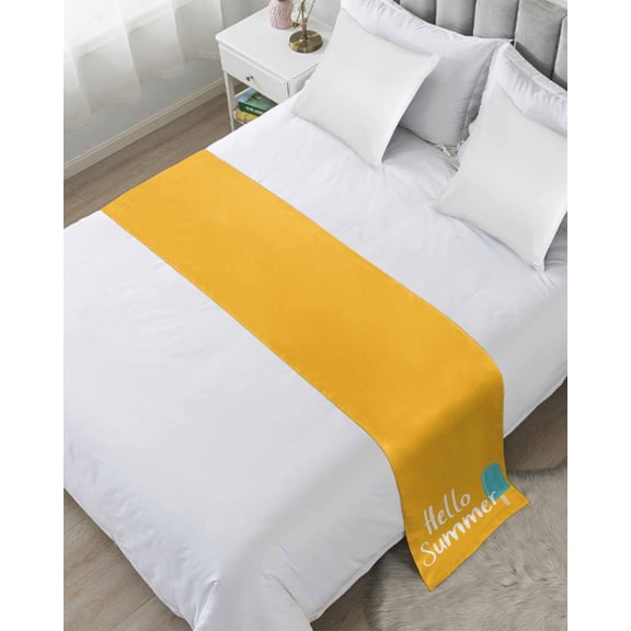 Xipuska Hello Summer Bed Runners for Queen Size Bed, Decorative Bed Throws for Foot of Bed, Ice Cream Yellow Blue Bed Runner Sofa Throw Bedding Scarf Protector Slipcover for Bedroom/Hotel