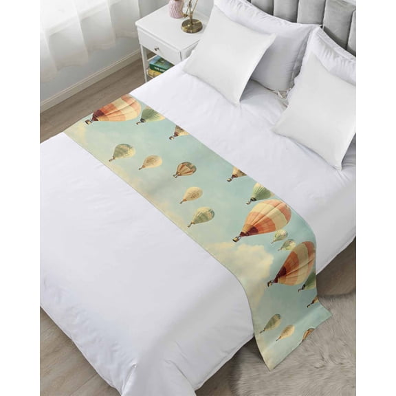 Xipuska Hot Air Balloon Flying Bed Runners for King Size Bed, Decorative Bed Throws for Foot of Bed, Vintage Modern Balloon Bed Runner Sofa Throw Bedding Scarf Protector Slipcover for Bedroom/Hotel