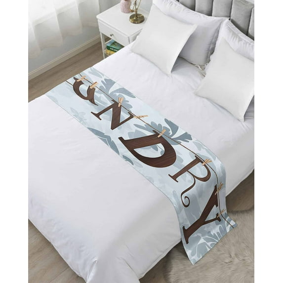 Xipuska Laundry Blue Bed Runners for Twin Size Bed, Decorative Bed Throws for Foot of Bed, Vintage Boho Modern Country Style Flower Bed Runner Sofa Throw Bedding Scarf Protector Slipcover for Bedroom