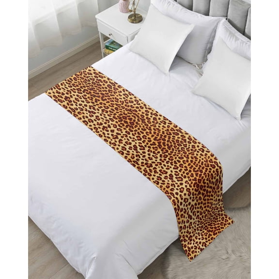 Xipuska Leopard Texture Print Bed Runners for Twin Size Bed, Decorative Bed Throws for Foot of Bed, Orange Yellow Retro Farmhouse Bed Runner Sofa Throw Bedding Scarf Protector Slipcover for Bedroom