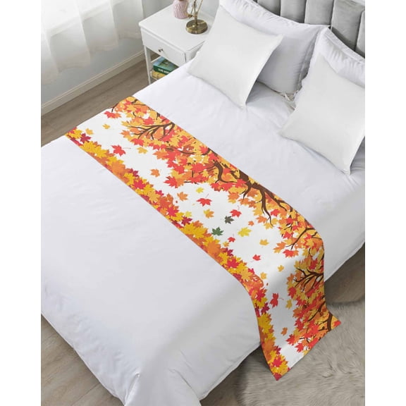 Xipuska Maple Leaf Bed Runners for Twin Size Bed, Decorative Bed Throws for Foot of Bed, Thanksgiving Autumn Country Fall Orange Bed Runner Sofa Throw Bedding Scarf Protector Slipcover for Bedroom