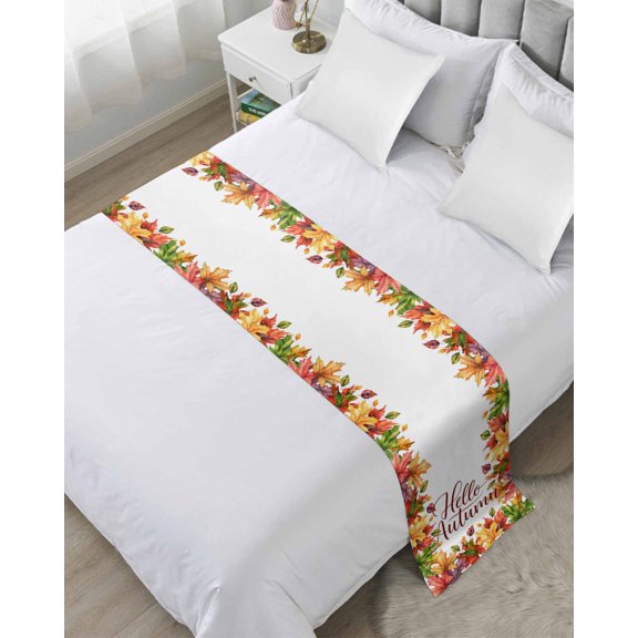 Xipuska Maple Leaves Thanksgiving Bed Runners for Twin Size Bed, Decorative Bed Throws for Foot of Bed, Fall Botanical Autumn Leaf Bed Runner Sofa Throw Bedding Scarf Protector Slipcover for Bedroom