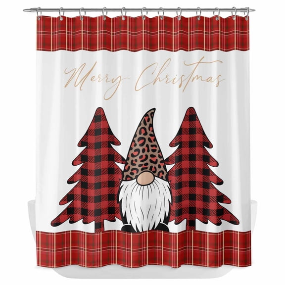 Xipuska Merry Christmas Shower Curtain - Water Repellent Fabric Shower Curtains Washable, Gnomes Red Xmas Tree Buffalo Plaid Decorative Polyester Cloth Bathroom Curtains Modern Bath Decor 66"x72"