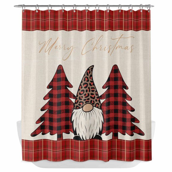 Xipuska Merry Christmas Shower Curtain - Water Repellent Fabric Shower Curtains Washable, Gnomes Red Xmas Tree Buffalo Plaid Vintage Decorative Cloth Bathroom Curtains Modern Bath Decor 66"x72"