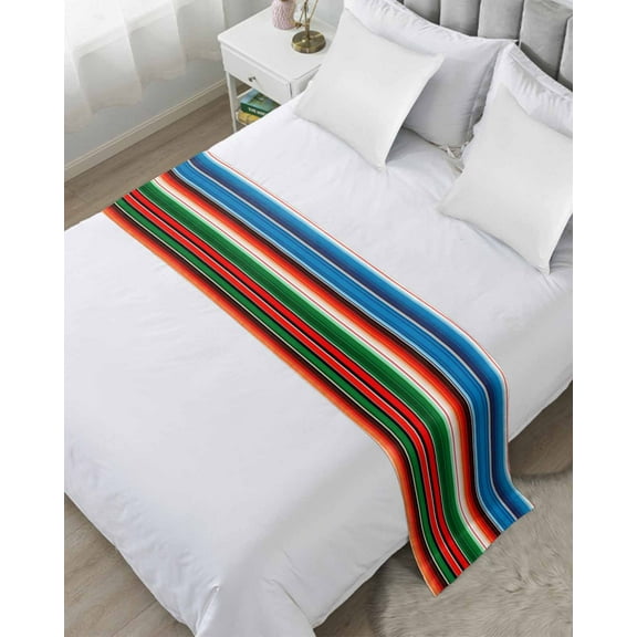 Xipuska Mexican Serape Bed Runners for Twin Size Bed, Decorative Bed Throws for Foot of Bed, Colorful Stripes Vertical Lines Abstract Bed Runner Sofa Throw Bedding Scarf Slipcover for Bedroom