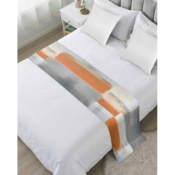 Xipuska Modern Orange Grey Bed Runners for Cal King Size Bed, Decorative Bed Throws for Foot of Bed, Abstract Oil Painting Art Bed Runner Sofa Throw Bedding Scarf Protector Slipcover/Hotel