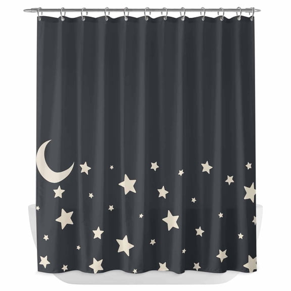 Xipuska Modern Shower Curtain - Water Repellent Fabric Shower Curtains Washable, Japanese Style Minimalist Moon Stars Black Decorative Polyester Cloth Bathroom Curtains Modern Bath Decor 72"x78"