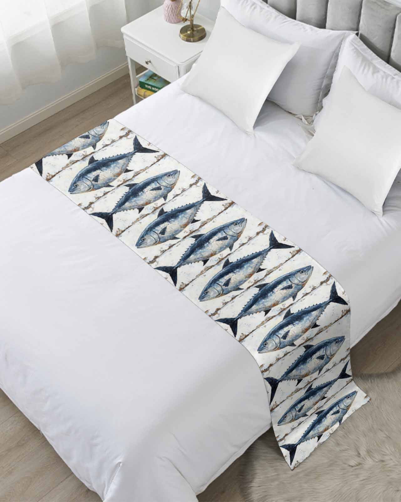 Xipuska Nautical Coastal Fish Bed Runners for Twin Size Bed, Decorative ...