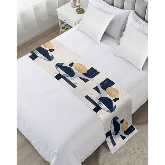 Xipuska Navy Blue Abstract Art Bed Runners for Twin Size Bed, Decorative Bed Throws for Foot of Bed, Contemporary Luxury Art Geometric Bed Runner Sofa Throw Bedding Scarf Slipcover for Bedroom