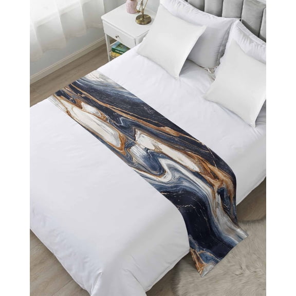 Xipuska Navy Blue Minimalist Art Bed Runners for Twin Size Bed, Decorative Bed Throws for Foot of Bed, Modern Impressionist Style Bed Runner Sofa Throw Bedding Scarf Protector Slipcover for Bedroom