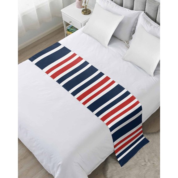 Xipuska Navy Blue Red Striped Bed Runners for Twin Size Bed, Decorative Bed Throws for Foot of Bed, Modern Minimalist Ombre Lines Bed Runner Sofa Throw Bedding Scarf Protector Slipcover for Bedroom