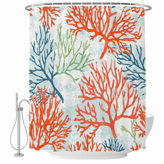 Xipuska Ocean Coral Shower Curtain - Water Repellent Fabric Shower Curtains Washable, Abstract Boho Gradient Coastal Polka Dots Decorative Polyester Cloth Bathroom Curtains Modern Bath Decor 72"x78"