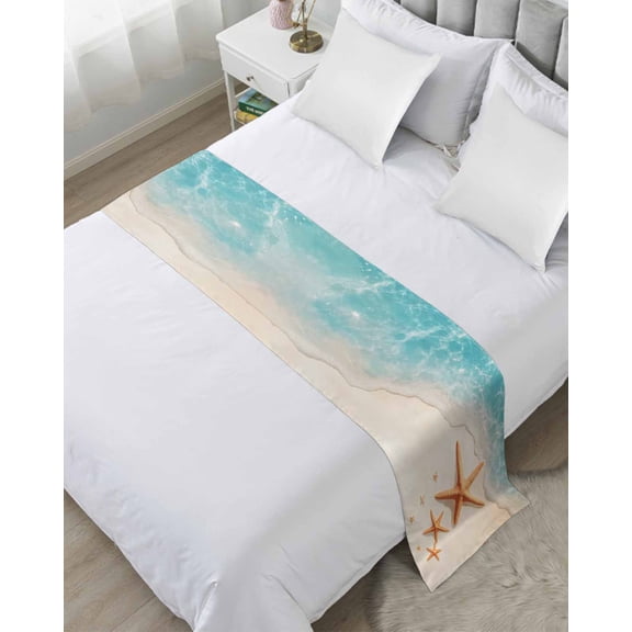 Xipuska Ocean Starfish Bed Runners for Twin Size Bed, Decorative Bed Throws for Foot of Bed, Beach Shell Shore Waves Summer Sea Bed Runner Sofa Throw Bedding Scarf Protector Slipcover for Bedroom