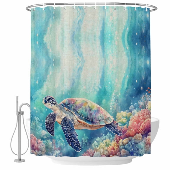 Xipuska Ocean Turtle Shower Curtain - Water Repellent Fabric Shower Curtains Washable, Coastal Coral Colorful Coral Watercoloor Decorative Polyester Cloth Bathroom Curtains Modern Bath Decor 36"x72"