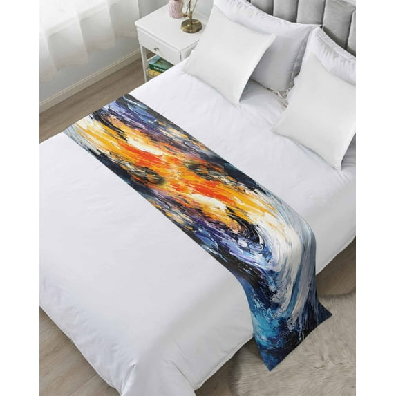 Xipuska Oil Painting Bed Runners for Queen Size Bed, Decorative Bed Throws for Foot of Bed, Modern Abstract Colorful Smear Aesthetic Bed Runner Sofa Throw Bedding Scarf Protector Slipcover