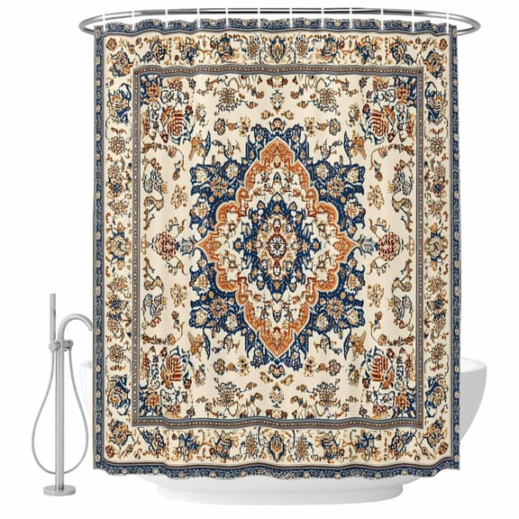 Xipuska Orange Blue Ethnic Rustic Shower Curtain - Water Repellent Fabric Shower Curtains Washable, Heritage Boho Southwestern Decorative Polyester Cloth Bathroom Curtains Modern Bath Decor 36"x72"