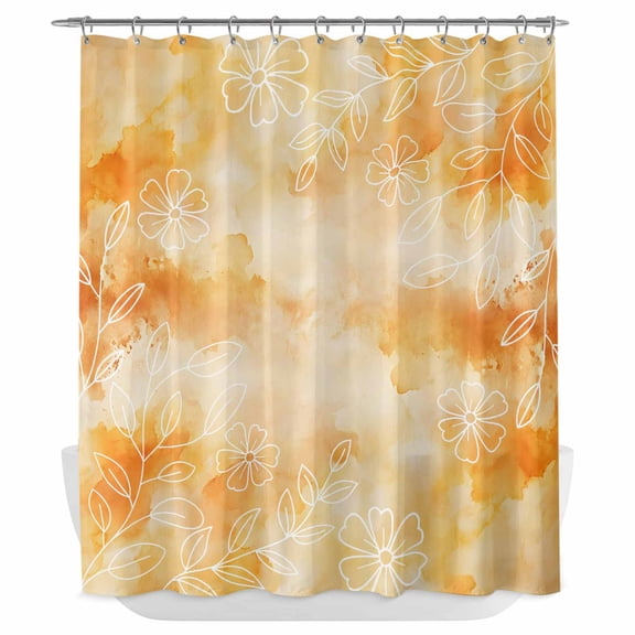 Xipuska Orange Flowers Fall Shower Curtain - Water Repellent Fabric Shower Curtains Washable, Watercolor Farmhouse Ombre Floral Decorative Polyester Cloth Bathroom Curtains Modern Bath Decor 66"x72"