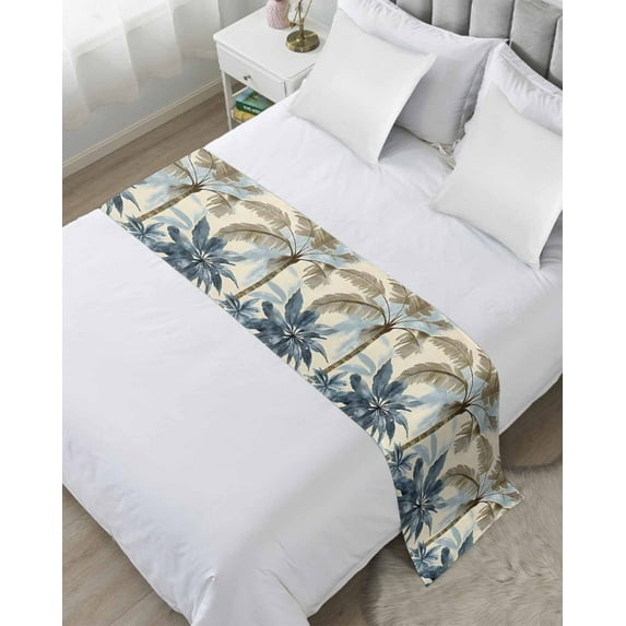 Xipuska Palm Tree Beach Bed Runners for Cal King Size Bed, Decorative Bed Throws for Foot of Bed, Watercolor Botanical Seaside Bed Runner Sofa Throw Bedding Scarf Protector Slipcover/Hotel