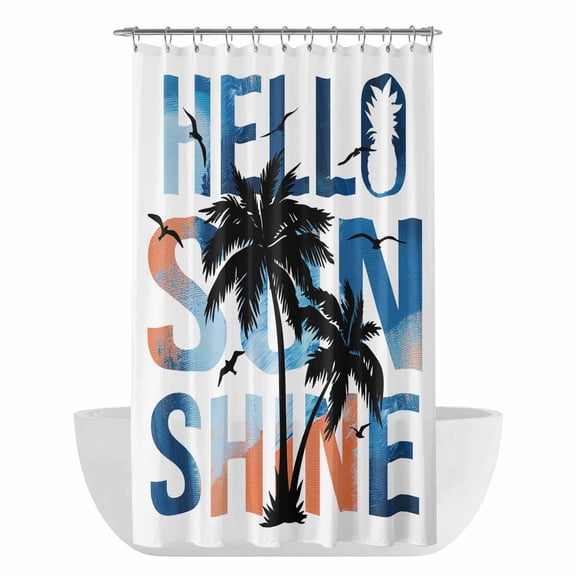 Xipuska Palm Tree Shower Curtain - Water Repellent Fabric Shower Curtains Washable, Blue Black Summer Botanical Retro Art Decorative Polyester Cloth Bathroom Curtains Modern Bath Decor 36"x72"