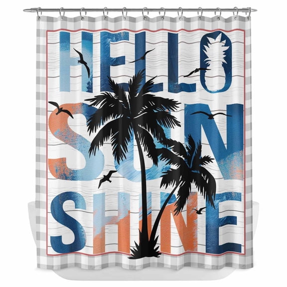 Xipuska Palm Tree Shower Curtain - Water Repellent Fabric Shower Curtains Washable, Retro Art Blue Black Summer Botanical Wooden Decorative Polyester Cloth Bathroom Curtains Modern Bath Decor 72"x78"