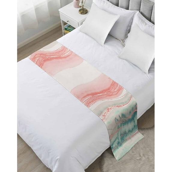 Xipuska Peach Blue Ombre Bed Runners for Cal King Size Bed, Decorative Bed Throws for Foot of Bed, Abstract Modern Art Fluid Striped Bed Runner Sofa Throw Bedding Scarf Slipcover for Bedroom