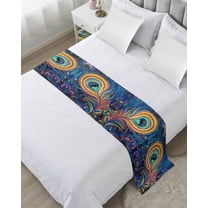 Xipuska Peacock Feather Eye Bed Runners for Twin Size Bed, Decorative Bed Throws for Foot of Bed, Abstract Colorful Bed Runner Sofa Throw Bedding Scarf Protector Slipcover for Bedroom/Hotel