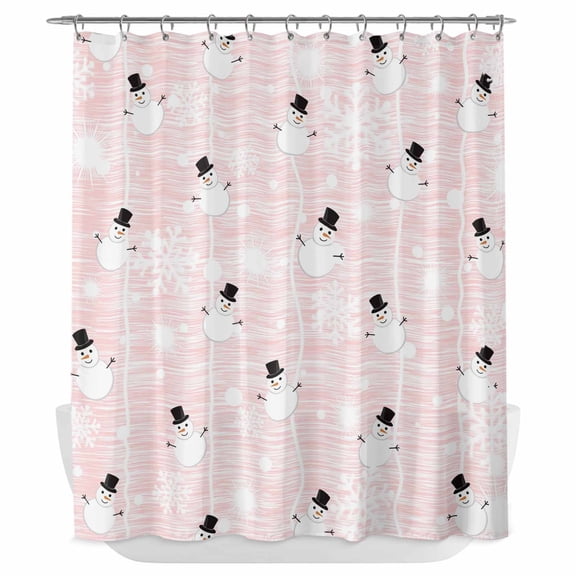 Xipuska Pink Christmas Shower Curtain - Water Repellent Fabric Shower Curtains Washable, Xmas Snowflake Snowman Decorative Polyester Cloth Bathroom Curtains Modern Bath Decor 66"x72"