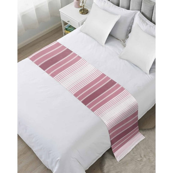 Xipuska Pink Ombre Stripe Bed Runners for Queen Size Bed, Decorative Bed Throws for Foot of Bed, Farmhouse Simple Striped Bed Runner Sofa Throw Bedding Scarf Protector Slipcover for Bedroom/Hotel