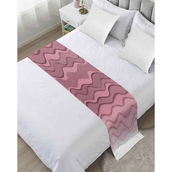 Xipuska Pink Ombre Stripes Bed Runners for Twin Size Bed, Decorative Bed Throws for Foot of Bed, Modern Roman Abstract Waves Art Bed Runner Sofa Throw Bedding Scarf Protector Slipcover for Bedroom