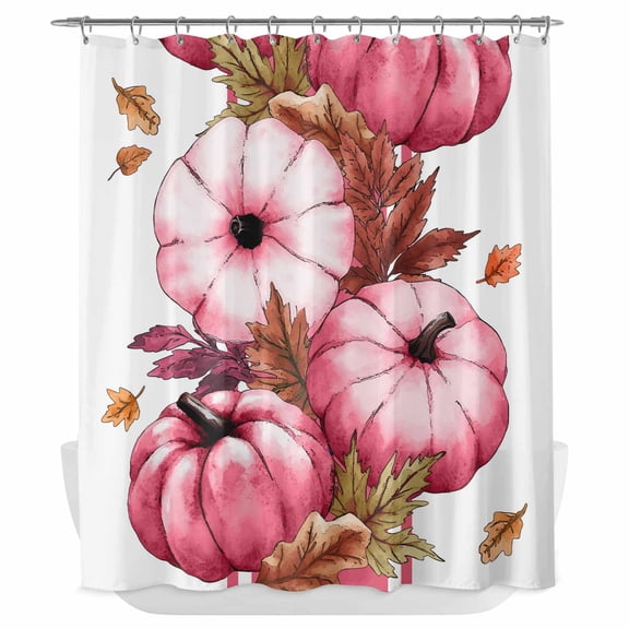 Xipuska Pink Pumpkins Fall Shower Curtain - Water Repellent Fabric Shower Curtains Washable, Thanksgiving Botanical Leaves Autumn Decorative Cloth Bathroom Curtains Modern Bath Decor 66"x72"