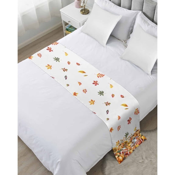 Xipuska Pumpkin Bed Runners for Twin Size Bed, Decorative Bed Throws for Foot of Bed, Autumn Flowers Rugby Vintage Country Maple Leaf Bed Runner Sofa Throw Bedding Scarf Slipcover for Bedroom
