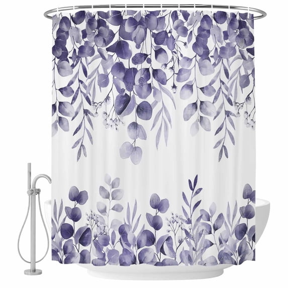Xipuska Purple Eucalyptus Leaves Shower Curtain - Water Repellent Fabric Shower Curtains Washable, Spring Summer Botanical Decorative Polyester Cloth Bathroom Curtains Modern Bath Decor 36"x72"