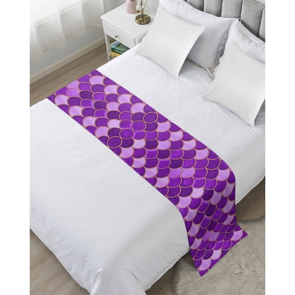 Xipuska Purple Fish Scale Bed Runners for Twin Size Bed, Decorative Bed Throws for Foot of Bed, Modern Geometric Ombre Abstract Moroccan Bed Runner Sofa Throw Bedding Scarf Slipcover for Bedroom