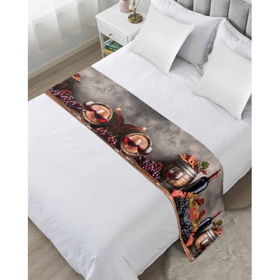 Xipuska Purple Grapes Farmhouse Bed Runners for Cal King Size Bed, Decorative Bed Throws for Foot of Bed, Vintage Cask Maple Leaf Bed Runner Sofa Throw Bedding Scarf Protector Slipcover for Bedroom