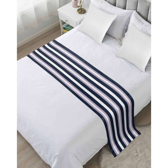 Xipuska Purple Navy Blue Striped Bed Runners for Twin Size Bed, Decorative Bed Throws for Foot of Bed, Abstract Gradient Lines Art Bed Runner Sofa Throw Bedding Scarf Protector Slipcover for Bedroom