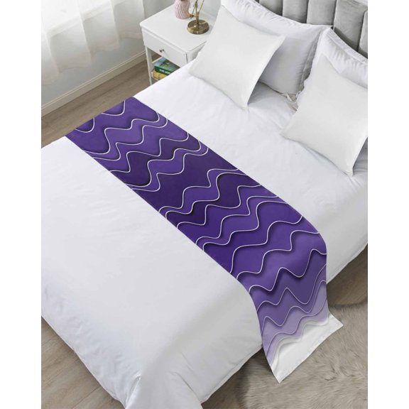 Xipuska Purple Ombre Stripes Bed Runners for Twin Size Bed, Decorative Bed Throws for Foot of Bed, Gradient Abstract Ocean Waves Art Bed Runner Sofa Throw Bedding Scarf Slipcover for Bedroom