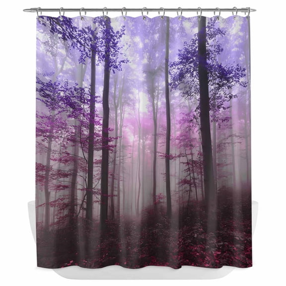 Xipuska Purple Pink Forest Shower Curtain - Water Repellent Fabric Shower Curtains Washable, Vintage Foggy Woods Tree Decorative Polyester Cloth Bathroom Curtains Modern Bath Decor 72"x72"