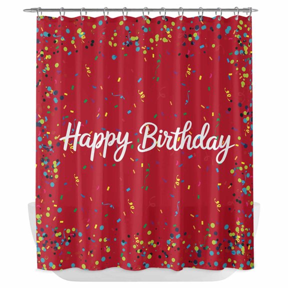 Xipuska Red Birthday Shower Curtain - Water Repellent Fabric Shower Curtains Washable, Colorful Confetti Ribbons Polka Dots Classroom Decorative Cloth Bathroom Curtains Modern Bath Decor 72"x72"