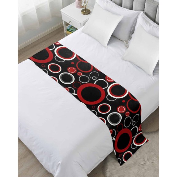 Xipuska Red Black Bed Runners for Twin Size Bed, Decorative Bed Throws for Foot of Bed, Abstract Modern Geometric White Grey Circle Bed Runner Sofa Throw Bedding Scarf Protector Slipcover for Bedroom
