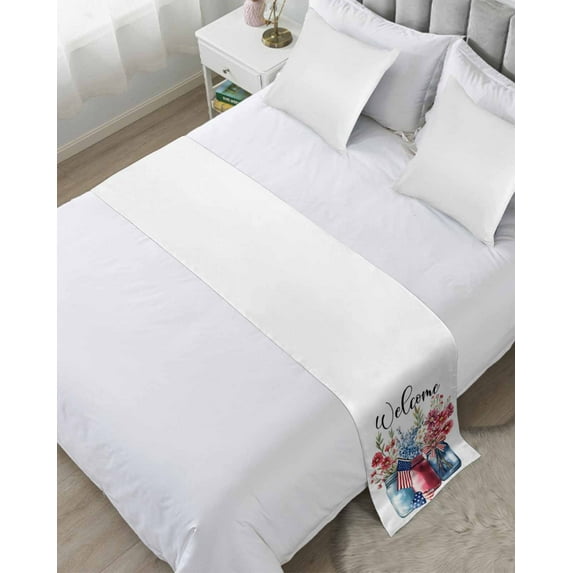 Xipuska Red Blue 4th of July Bed Runners for King Size Bed, Decorative Bed Throws for Foot of Bed, Botanical Independence Day Welcome Bed Runner Sofa Throw Bedding Scarf Slipcover for Bedroom