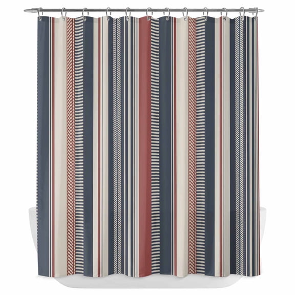 Xipuska Red Blue Beige Shower Curtain - Water Repellent Fabric Shower Curtains Washable, Boho Retro Colorful Abstract Striped Decorative Polyester Cloth Bathroom Curtains Modern Bath Decor 72"x72"