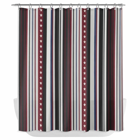 Xipuska Red Blue Black Striped Shower Curtain - Water Repellent Fabric Shower Curtains Washable, Modern Stripes Star Decorative Polyester Cloth Bathroom Curtains Modern Bath Decor 66"x72"