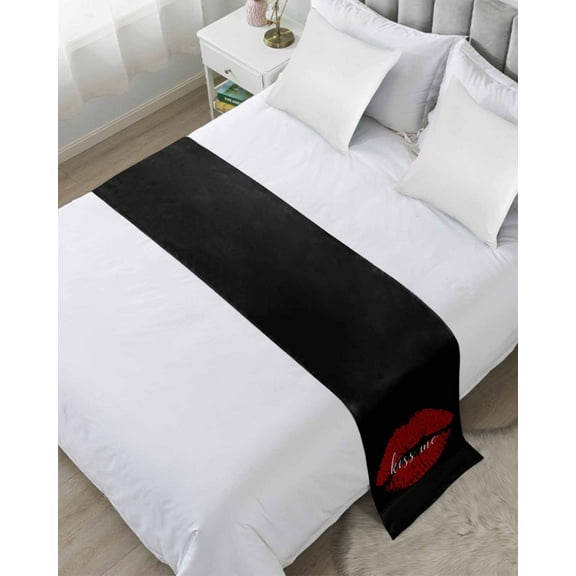 Xipuska Red Lips Bed Runners for Twin Size Bed, Decorative Bed Throws for Foot of Bed, Black Modern Abstract Retro Aesthetic Art Bed Runner Sofa Throw Bedding Scarf Protector Slipcover for Bedroom